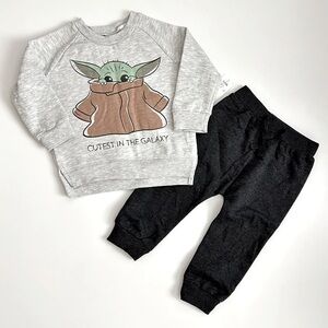 Star Wars Gray Baby Yoda “Cutest In The Galaxy” Sweatshirt & Pant Set Sz 12M